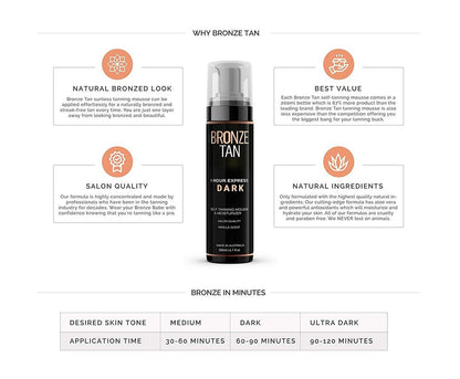 Bronze Tan Self Tanner Mousse Dark Self Tan Foam - Sunless Tanner for All Skin Tones, Salon Quality, Vanilla Scented (200 ml/6.7 oz) Avelisse