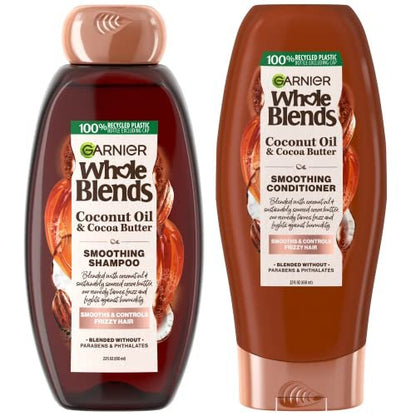Garnier Whole Blends Coconut Oil & Cocoa Butter Smoothing Shampoo and Conditioner Set for Frizzy Hair, 22 Fl Oz (2 Items)