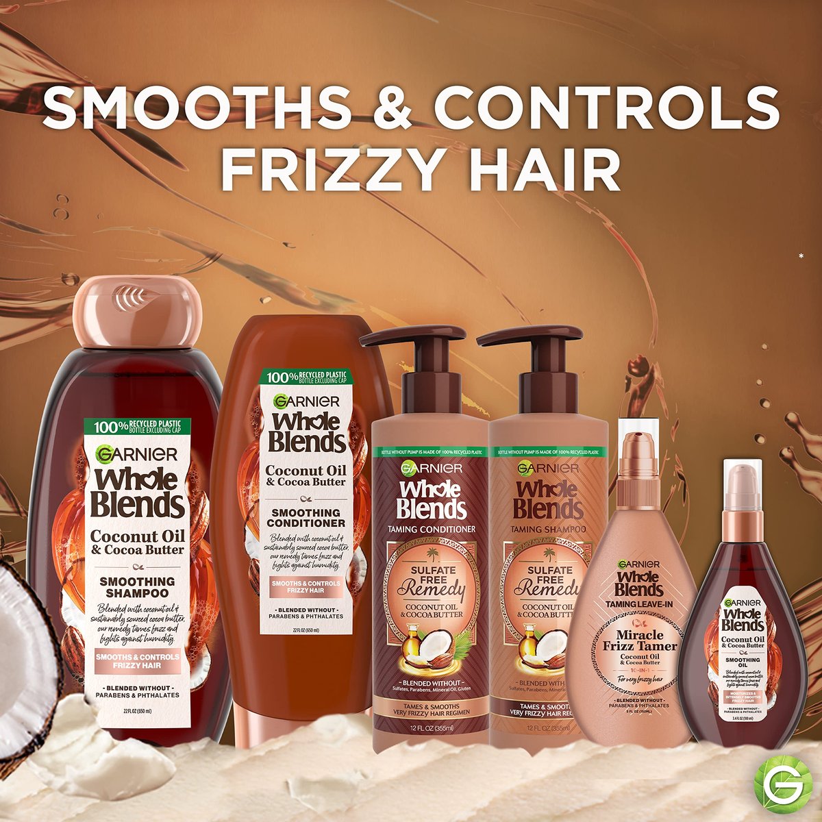 Garnier Whole Blends Coconut Oil & Cocoa Butter Smoothing Shampoo and Conditioner Set for Frizzy Hair, 22 Fl Oz (2 Items) - görsel 5