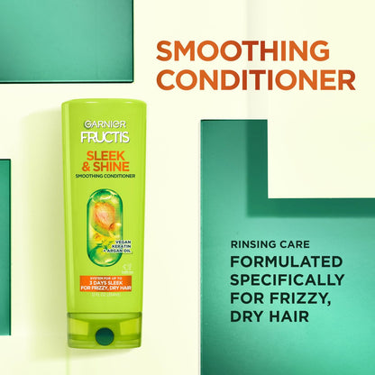 Garnier Fructis Sleek & Shine Shampoo, Conditioner & Anti-Frizz Serum Set for Frizzy, Dry Hair with Argan Oil - 3 Piece Kit Avelisse
