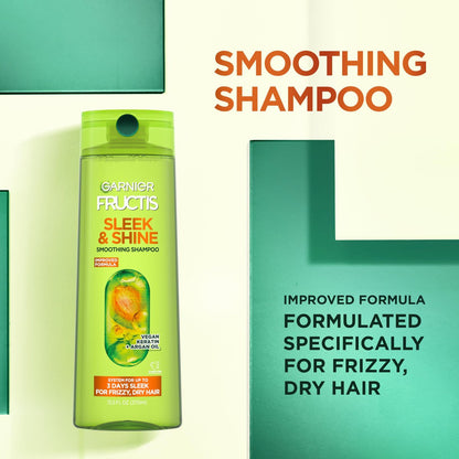 Garnier Fructis Sleek & Shine Shampoo, Conditioner & Anti-Frizz Serum Set for Frizzy, Dry Hair with Argan Oil - 3 Piece Kit Avelisse