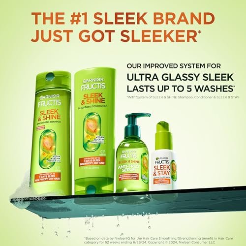 Garnier Fructis Sleek & Shine Shampoo, Conditioner & Anti-Frizz Serum Set for Frizzy, Dry Hair with Argan Oil - 3 Piece Kit Avelisse