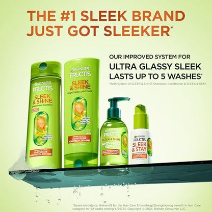 Garnier Fructis Sleek & Shine Shampoo, Conditioner & Anti-Frizz Serum Set for Frizzy, Dry Hair with Argan Oil - 3 Piece Kit Avelisse