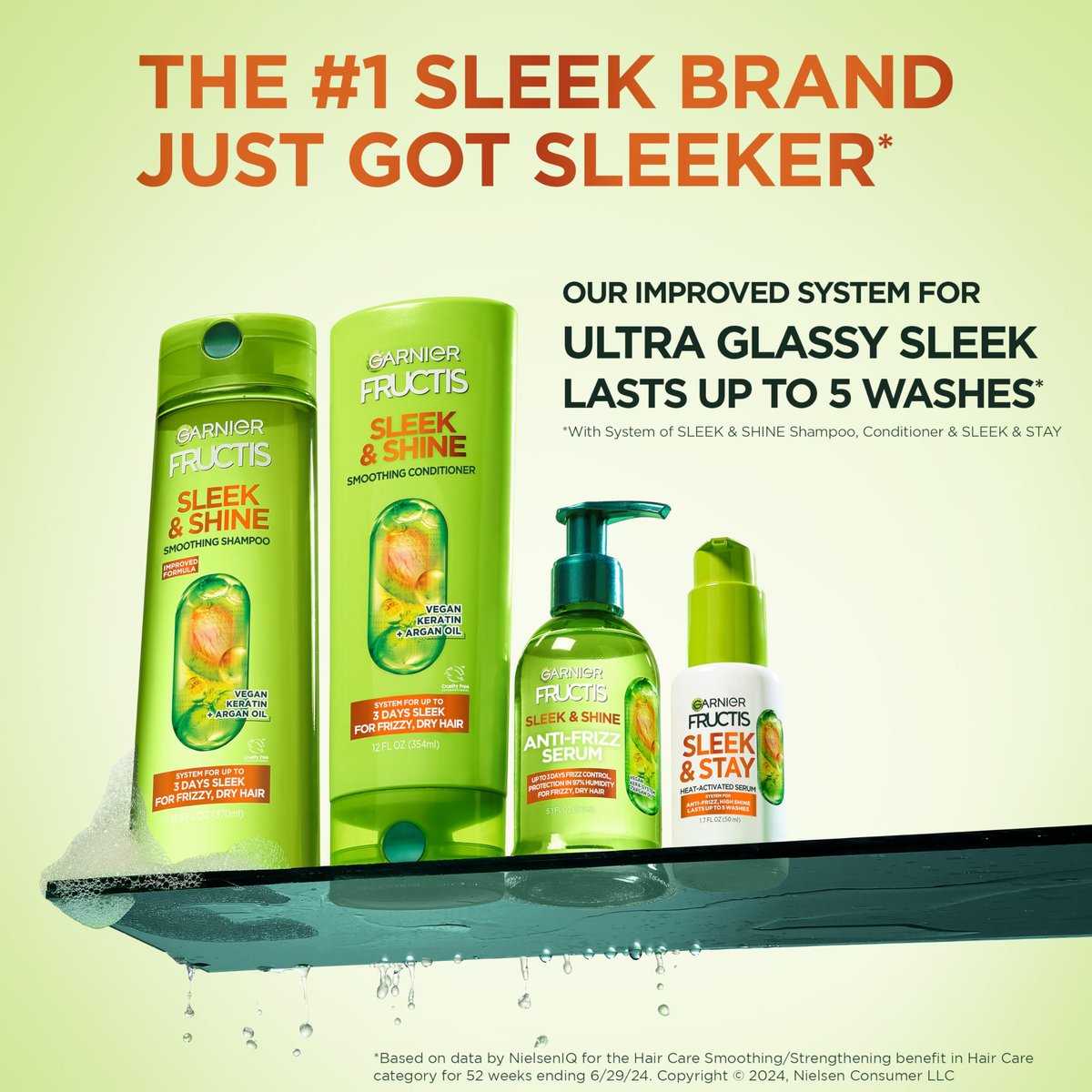 Garnier Fructis Sleek & Shine Shampoo, Conditioner & Anti-Frizz Serum Set for Frizzy, Dry Hair with Argan Oil - 3 Piece Kit Avelisse