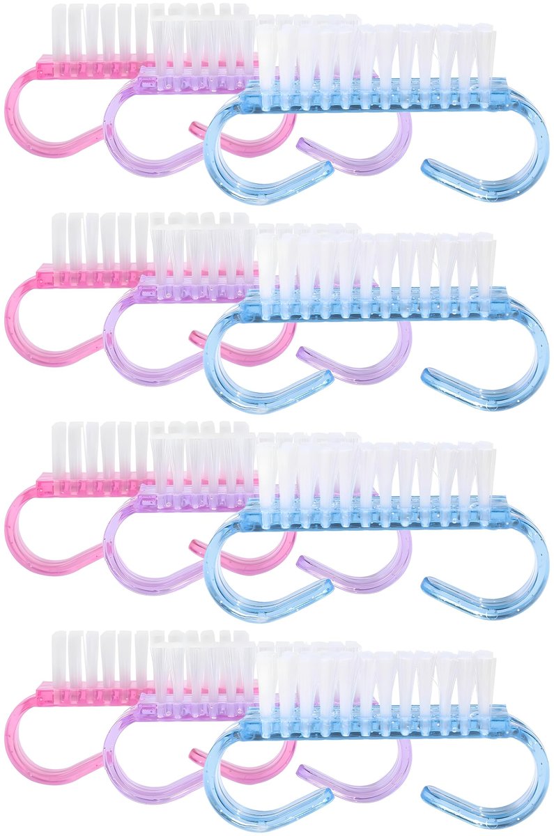 12-Pack Handle Grip Nail Brush (Assorted Colors) – Fingernail Scrub Cleaning Brushes for Men and Women, Pedicure Brush Set - görsel 1