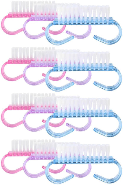 12-Pack Handle Grip Nail Brush (Assorted Colors) – Fingernail Scrub Cleaning Brushes for Men and Women, Pedicure Brush Set