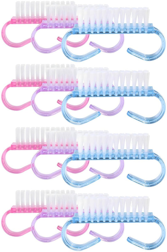 12-Pack Handle Grip Nail Brush (Assorted Colors) – Fingernail Scrub Cleaning Brushes for Men and Women, Pedicure Brush Set