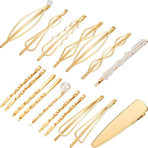 Yaomiao 17 Pieces Gold Hair Pins Set - Geometric Bobby Pins & Barrettes, Metal Decorative Hair Clips for Women, Wedding & Party Styling - görsel 2