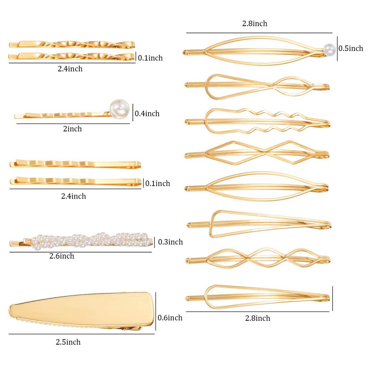 Yaomiao 17 Pieces Gold Hair Pins Set - Geometric Bobby Pins & Barrettes, Metal Decorative Hair Clips for Women, Wedding & Party Styling - görsel 5