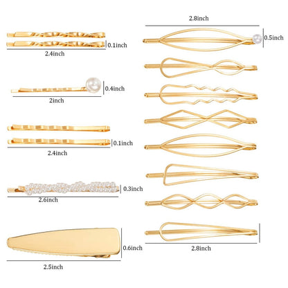 Yaomiao 17 Pieces Gold Hair Pins Set - Geometric Bobby Pins & Barrettes, Metal Decorative Hair Clips for Women, Wedding & Party Styling