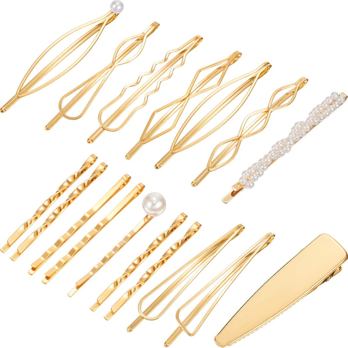 Yaomiao 17 Pieces Gold Hair Pins Set - Geometric Bobby Pins & Barrettes, Metal Decorative Hair Clips for Women, Wedding & Party Styling - görsel 1