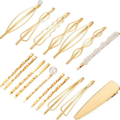 Yaomiao 17 Pieces Gold Hair Pins Set - Geometric Bobby Pins & Barrettes, Metal Decorative Hair Clips for Women, Wedding & Party Styling