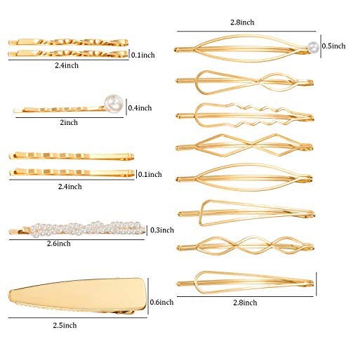 Yaomiao 17 Pieces Gold Hair Pins Set - Geometric Bobby Pins & Barrettes, Metal Decorative Hair Clips for Women, Wedding & Party Styling - görsel 6
