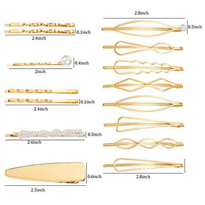 Yaomiao 17 Pieces Gold Hair Pins Set - Geometric Bobby Pins & Barrettes, Metal Decorative Hair Clips for Women, Wedding & Party Styling