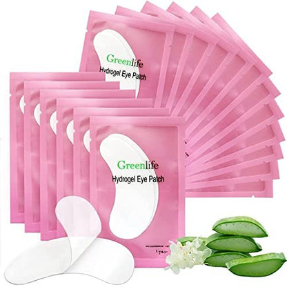 GreenLife Natural Hydrogel Eye Gel Pads - 100 Pairs Collagen & Aloe Vera Under Eye Patches for Eyelash Extensions