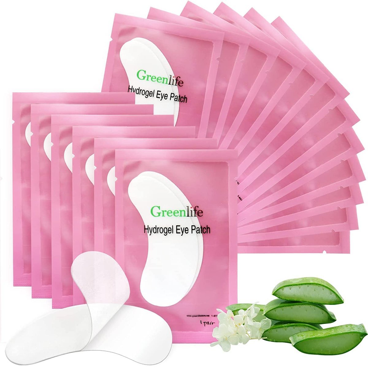GreenLife Natural Hydrogel Eye Gel Pads - 100 Pairs Collagen & Aloe Vera Under Eye Patches for Eyelash Extensions - görsel 1