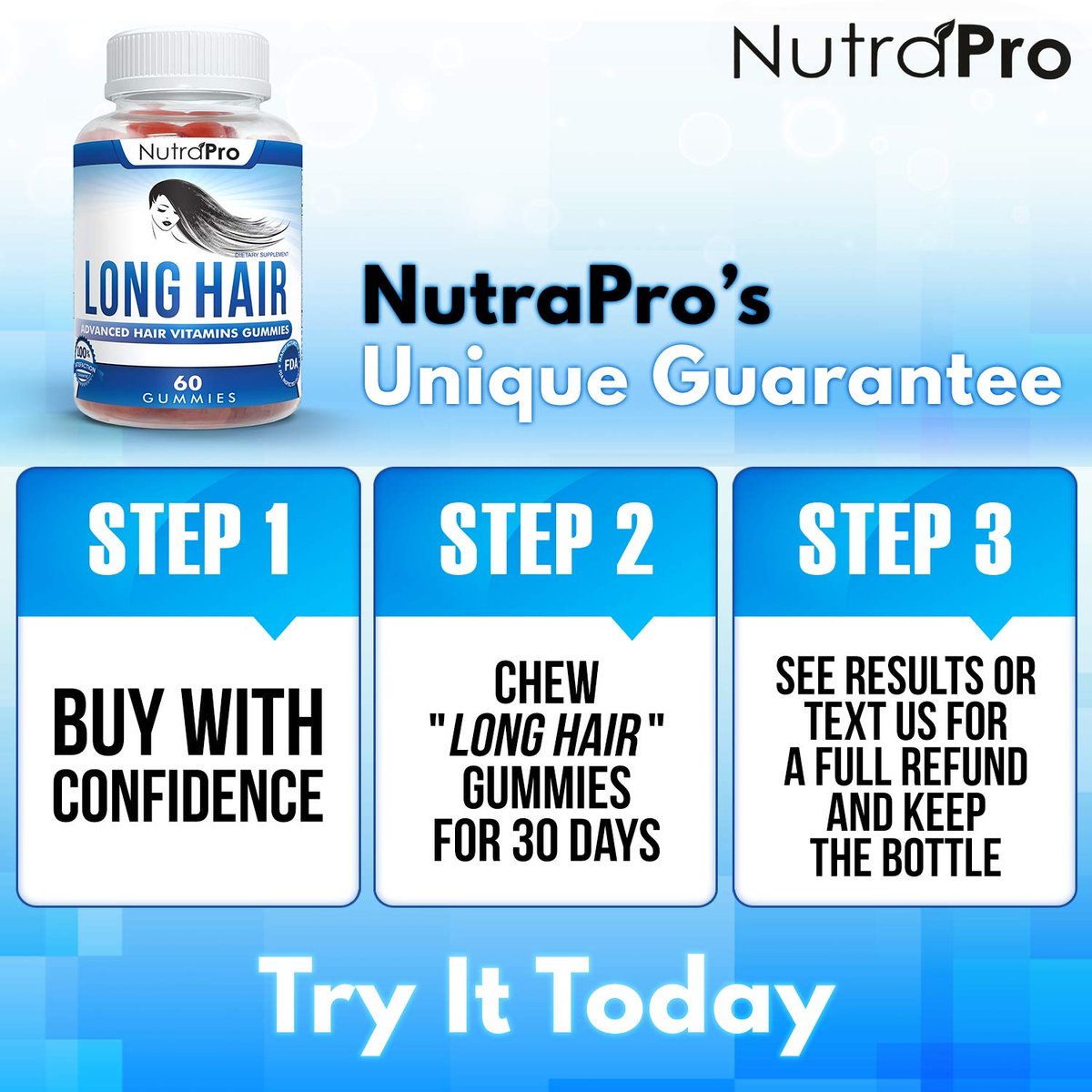 NutraPro Long Hair Gummies – Anti-Hair Loss Supplement for Faster Hair Growth, Thick & Voluminous Hair with Biotin & 10 Hair Vitamins for Men and Women (60 Count) Avelisse