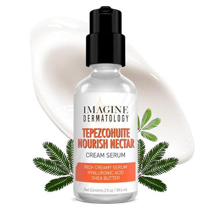 Tepezcohuite Nourish Nectar Concentrated Hyaluronic Acid Shea Butter Cream Serum Moisturizer - Mimosa Tenuiflora Bark Extract, Unscented, Paraben Free, Made in USA, 2 fl oz Avelisse