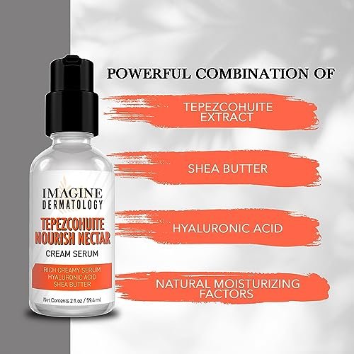 Tepezcohuite Nourish Nectar Concentrated Hyaluronic Acid Shea Butter Cream Serum Moisturizer - Mimosa Tenuiflora Bark Extract, Unscented, Paraben Free, Made in USA, 2 fl oz Avelisse