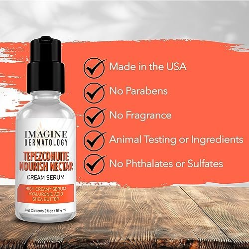Tepezcohuite Nourish Nectar Concentrated Hyaluronic Acid Shea Butter Cream Serum Moisturizer - Mimosa Tenuiflora Bark Extract, Unscented, Paraben Free, Made in USA, 2 fl oz Avelisse