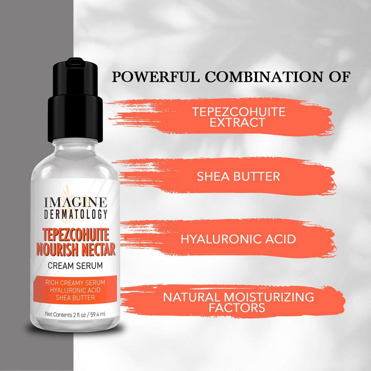 Tepezcohuite Nourish Nectar Concentrated Hyaluronic Acid Shea Butter Cream Serum Moisturizer - Mimosa Tenuiflora Bark Extract, Unscented, Paraben Free, Made in USA, 2 fl oz Avelisse