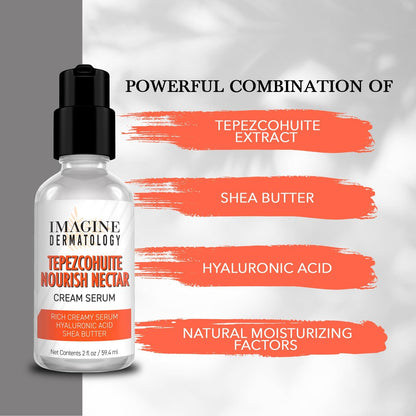 Tepezcohuite Nourish Nectar Concentrated Hyaluronic Acid Shea Butter Cream Serum Moisturizer - Mimosa Tenuiflora Bark Extract, Unscented, Paraben Free, Made in USA, 2 fl oz Avelisse