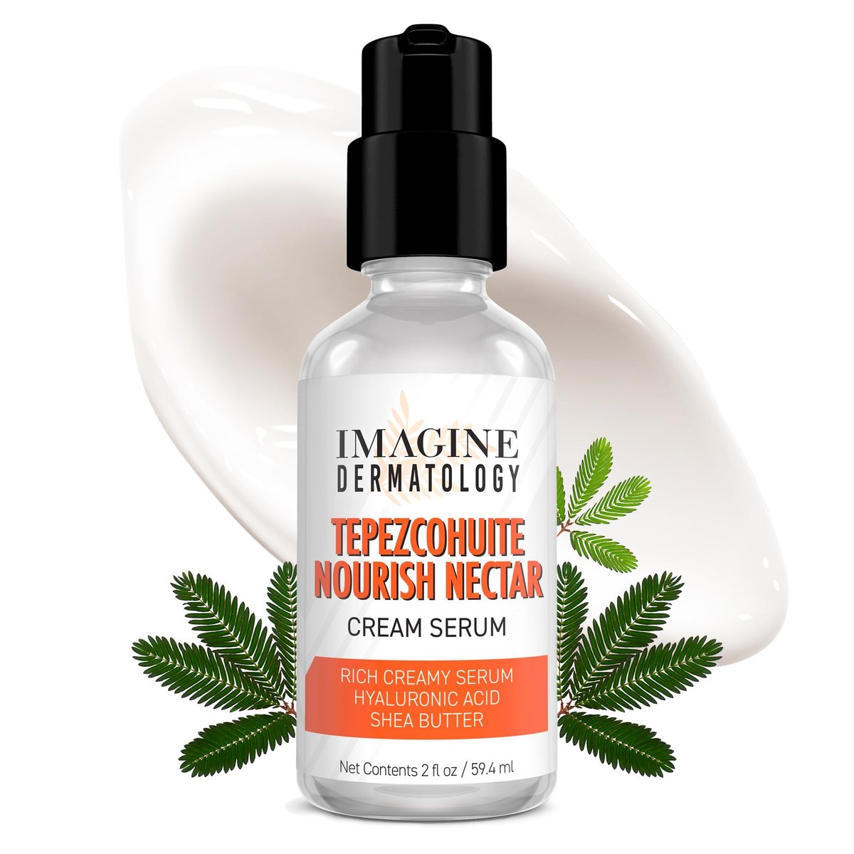 Tepezcohuite Nourish Nectar Concentrated Hyaluronic Acid Shea Butter Cream Serum Moisturizer - Mimosa Tenuiflora Bark Extract, Unscented, Paraben Free, Made in USA, 2 fl oz Avelisse