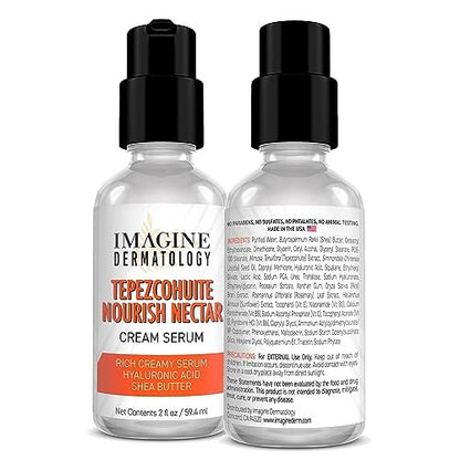 Tepezcohuite Nourish Nectar Concentrated Hyaluronic Acid Shea Butter Cream Serum Moisturizer - Mimosa Tenuiflora Bark Extract, Unscented, Paraben Free, Made in USA, 2 fl oz Avelisse