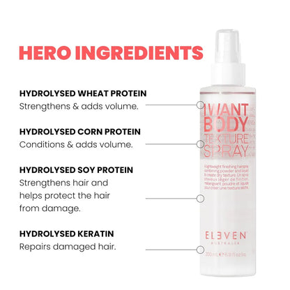 ELEVEN AUSTRALIA I Want Body Texture Spray - Volumizing Dry Texture Spray for Fine to Medium Hair, Matte Finish, Flexible Hold, 1.7 fl oz Avelisse