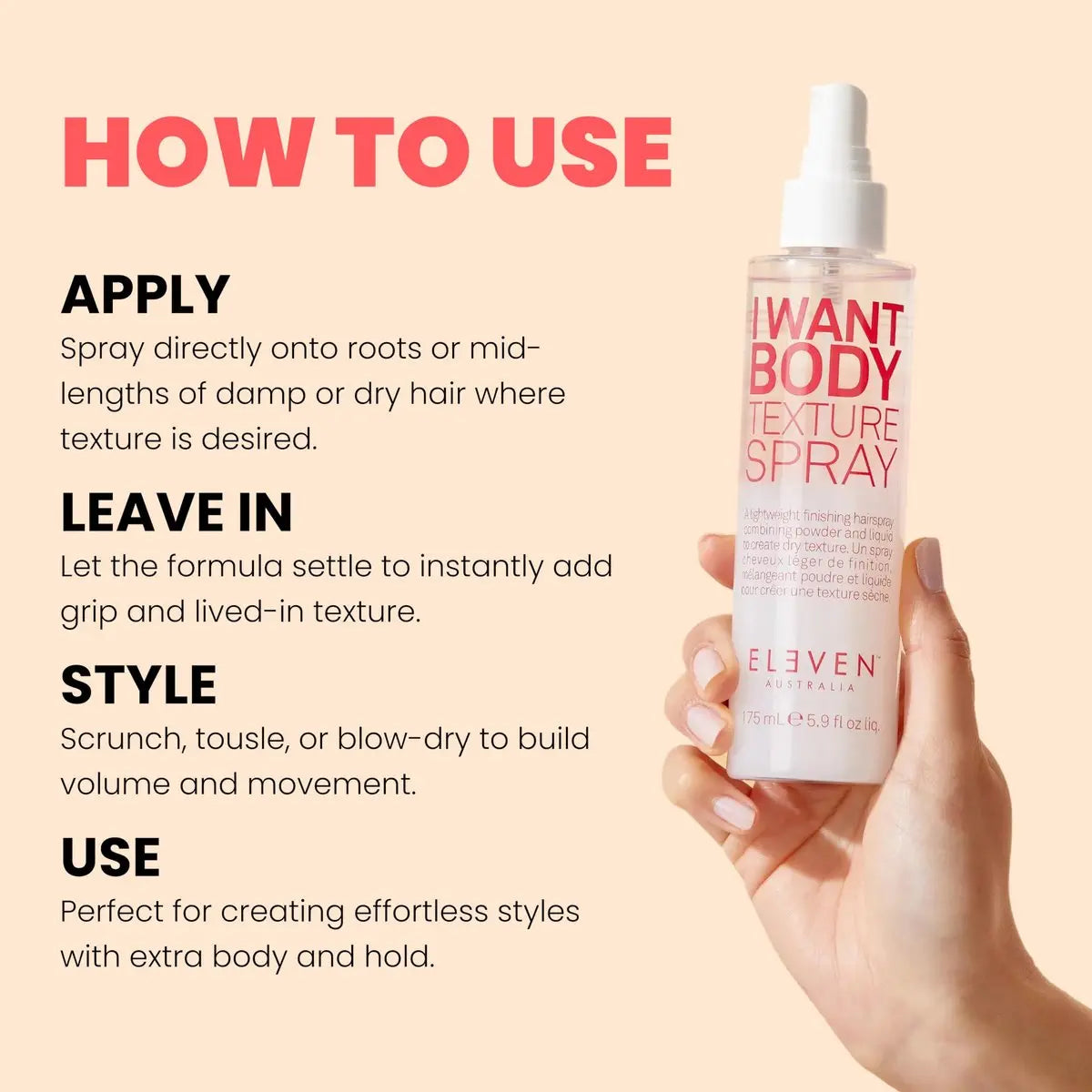 ELEVEN AUSTRALIA I Want Body Texture Spray - Volumizing Dry Texture Spray for Fine to Medium Hair, Matte Finish, Flexible Hold, 1.7 fl oz Avelisse