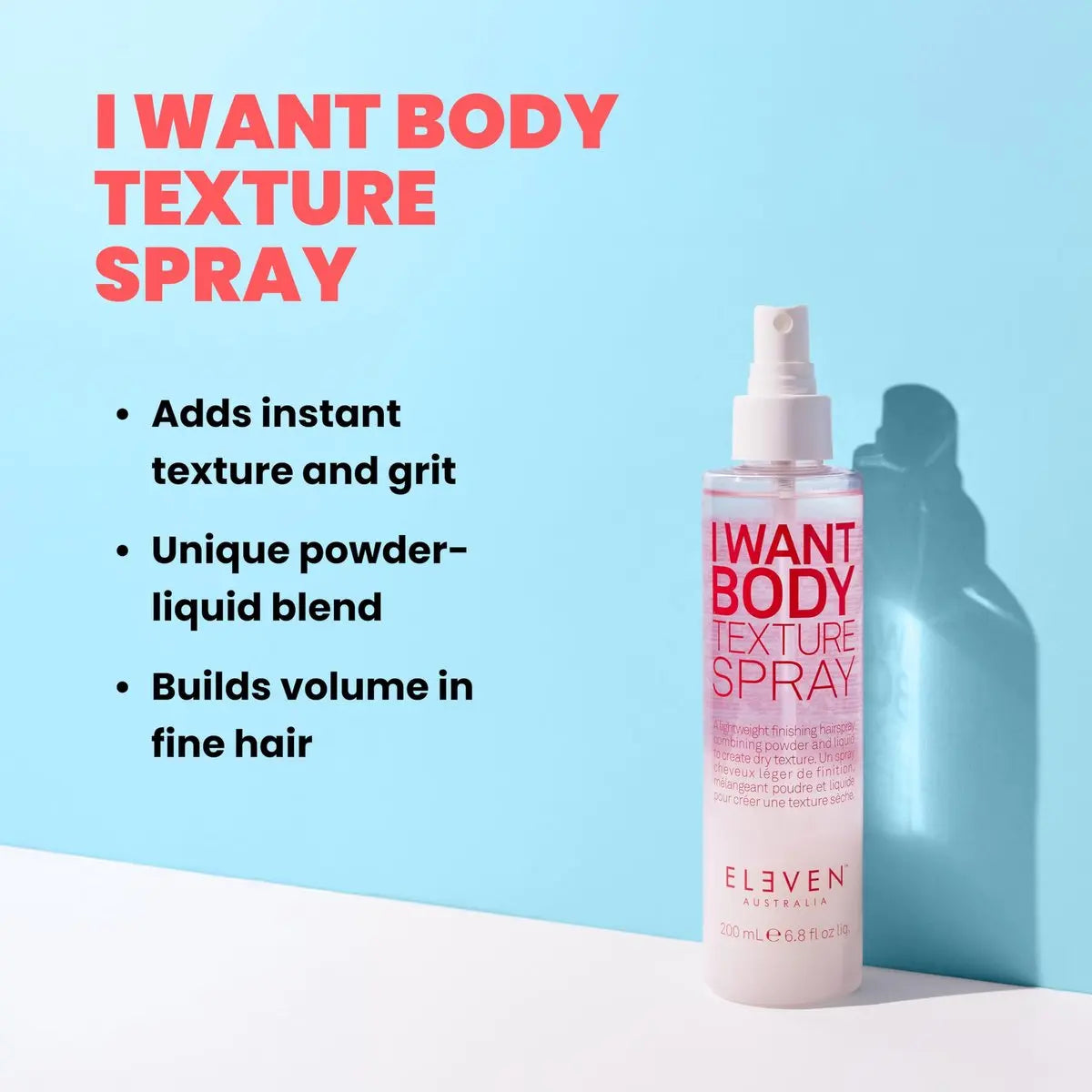 ELEVEN AUSTRALIA I Want Body Texture Spray - Volumizing Dry Texture Spray for Fine to Medium Hair, Matte Finish, Flexible Hold, 1.7 fl oz Avelisse