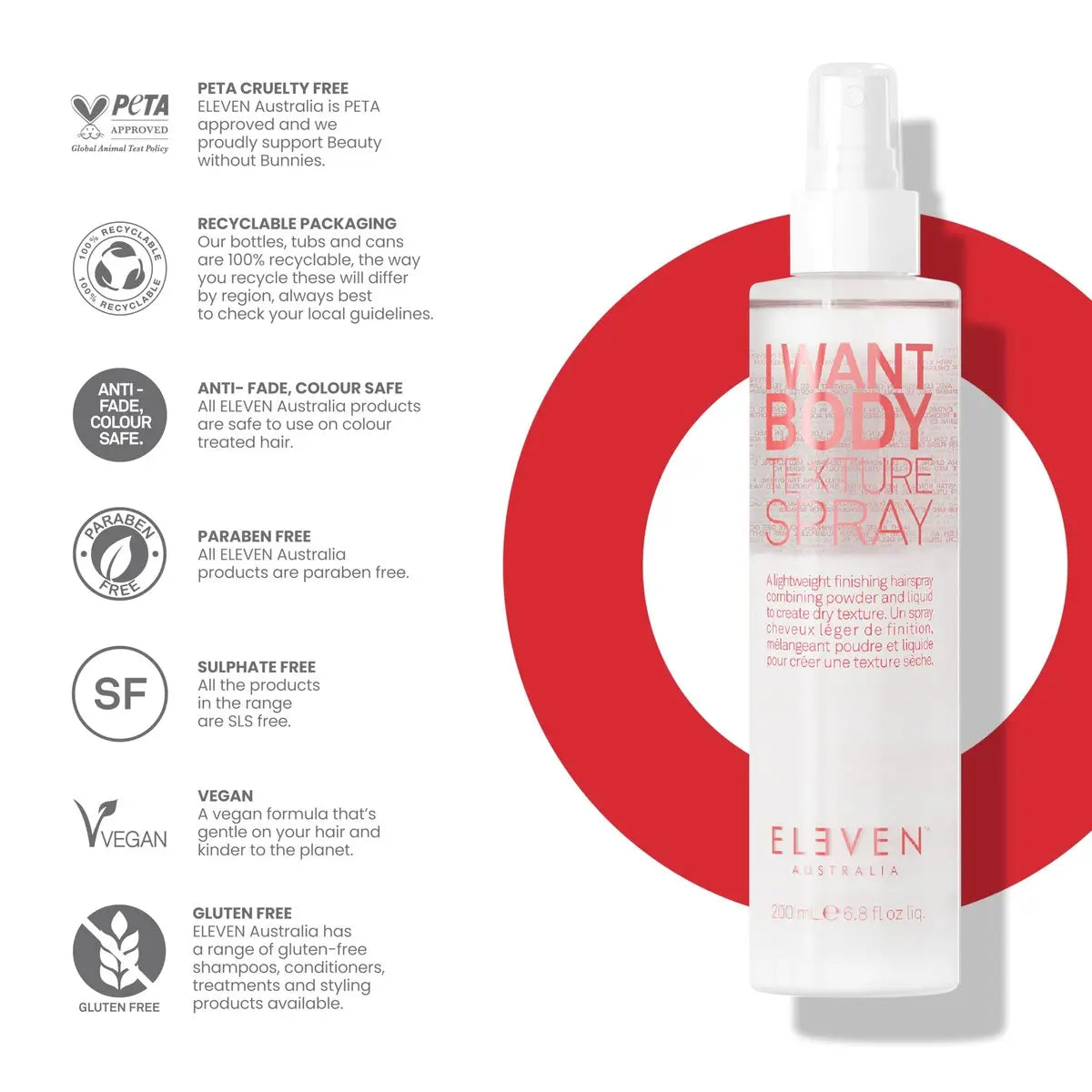 ELEVEN AUSTRALIA I Want Body Texture Spray - Volumizing Dry Texture Spray for Fine to Medium Hair, Matte Finish, Flexible Hold, 1.7 fl oz Avelisse