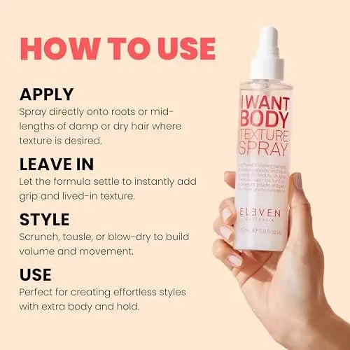 ELEVEN AUSTRALIA I Want Body Texture Spray - Volumizing Dry Texture Spray for Fine to Medium Hair, Matte Finish, Flexible Hold, 1.7 fl oz Avelisse