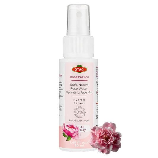 OTACI Rose Passion Face Mist Spray – 100% Natural Rose Water Hydrating Mist for Glowing, Refreshed Skin – Travel Size 50ml – Vegan, Alcohol-Free, for All Skin Types