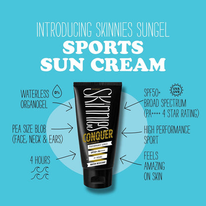 Skinnies CONQUER Sungel Sun Cream SPF50+ - Broad Spectrum, Reef Safe, Water Resistant 4 Hours (100ml) Avelisse