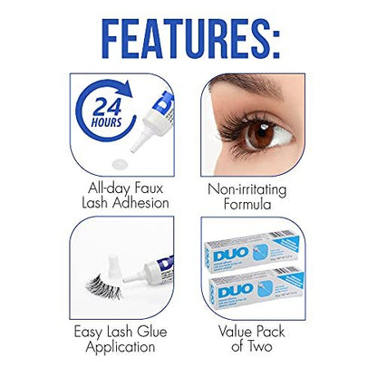 DUO Eyelash Glue – Clear Lash Adhesive for Strip Lashes, Long-Lasting and Waterproof, 0.5 oz, 2 Pack