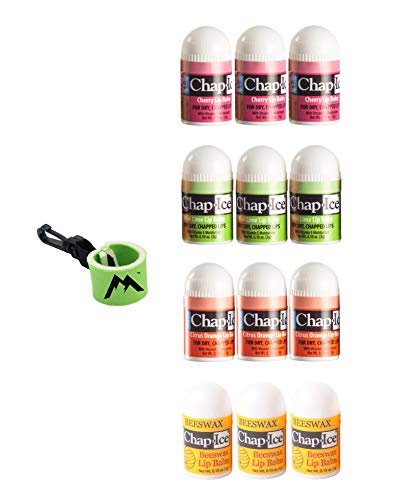 Chap-Ice® 12-Count Assorted Mini Lip Balm Pack with Keychain | Made in USA | Cherry, Citrus Orange, Kiwi Lime, & Beeswax Avelisse