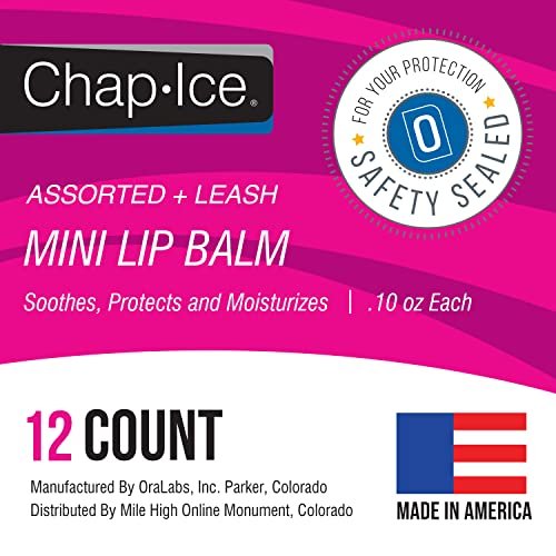 Chap-Ice® 12-Count Assorted Mini Lip Balm Pack with Keychain | Made in USA | Cherry, Citrus Orange, Kiwi Lime, & Beeswax Avelisse