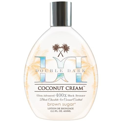 Brown Sugar Double Dark Coconut Cream Tanning Lotion - Ultra-Advanced 400X Black Chocolate Bronzer with Quadruple Coconut Cocktail & Argan Extracts, 13.5 oz Avelisse