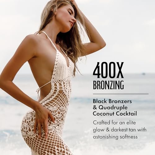 Brown Sugar Double Dark Coconut Cream Tanning Lotion - Ultra-Advanced 400X Black Chocolate Bronzer with Quadruple Coconut Cocktail & Argan Extracts, 13.5 oz Avelisse