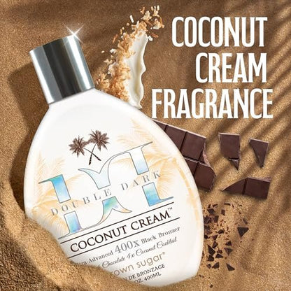 Brown Sugar Double Dark Coconut Cream Tanning Lotion - Ultra-Advanced 400X Black Chocolate Bronzer with Quadruple Coconut Cocktail & Argan Extracts, 13.5 oz Avelisse