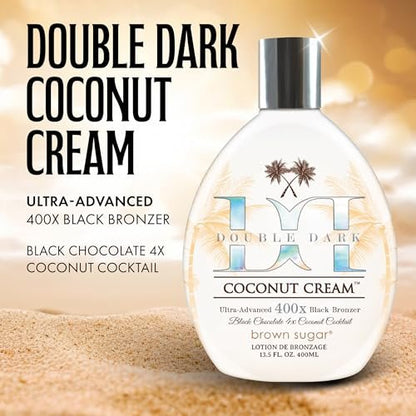 Brown Sugar Double Dark Coconut Cream Tanning Lotion - Ultra-Advanced 400X Black Chocolate Bronzer with Quadruple Coconut Cocktail & Argan Extracts, 13.5 oz Avelisse