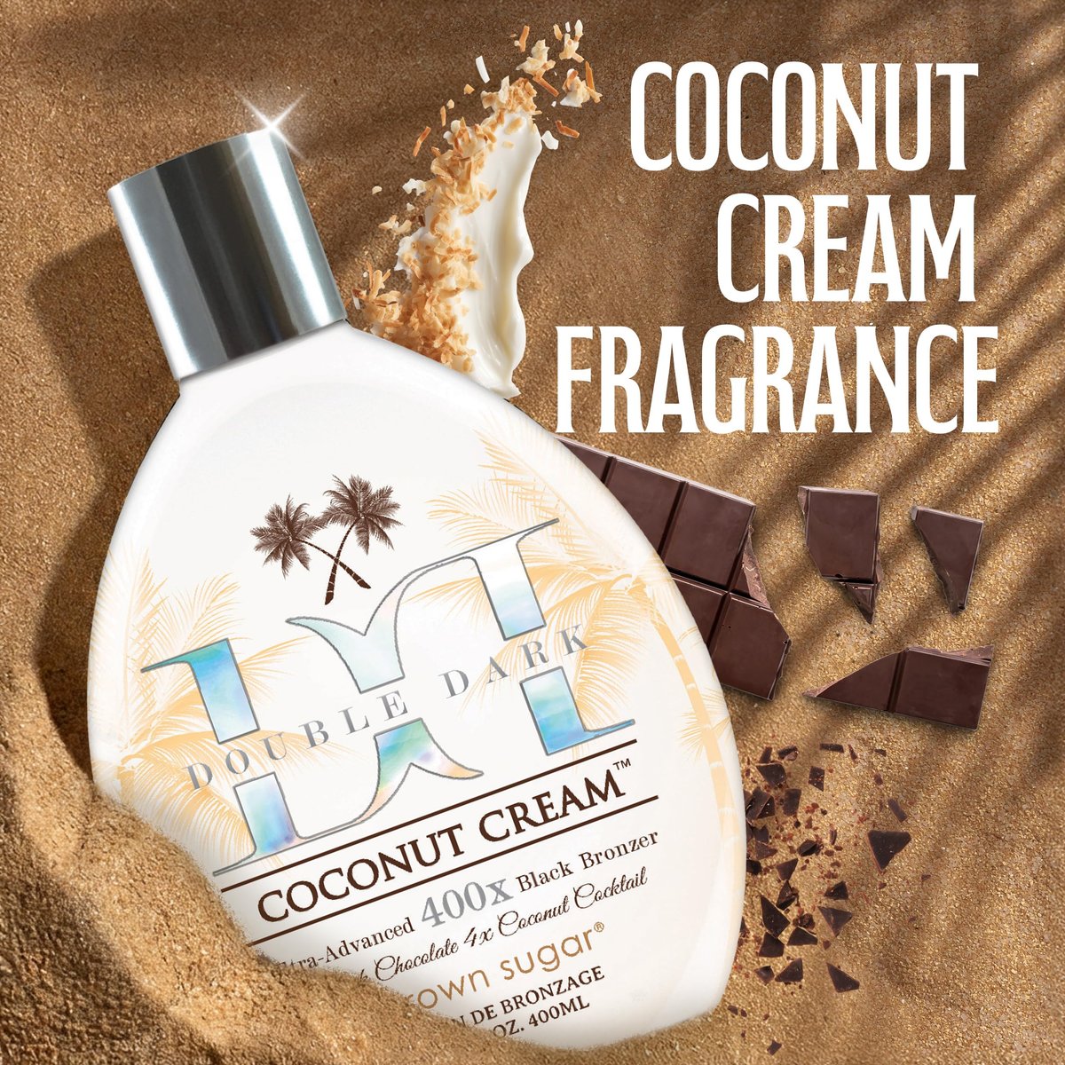 Brown Sugar Double Dark Coconut Cream Tanning Lotion - Ultra-Advanced 400X Black Chocolate Bronzer with Quadruple Coconut Cocktail & Argan Extracts, 13.5 oz Avelisse