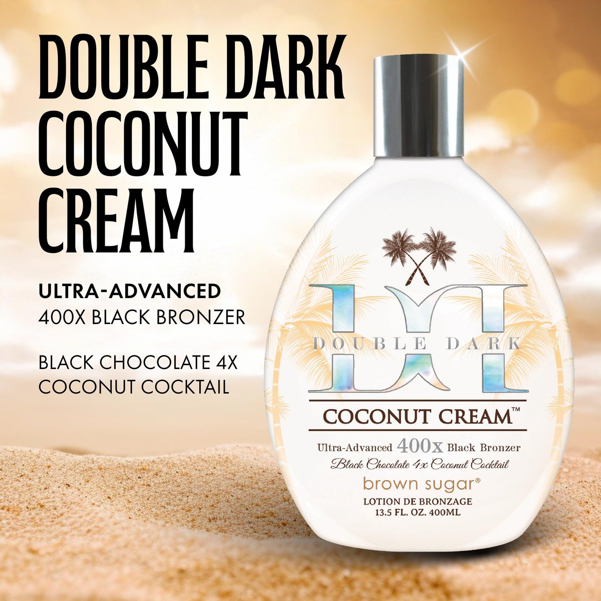 Brown Sugar Double Dark Coconut Cream Tanning Lotion - Ultra-Advanced 400X Black Chocolate Bronzer with Quadruple Coconut Cocktail & Argan Extracts, 13.5 oz Avelisse
