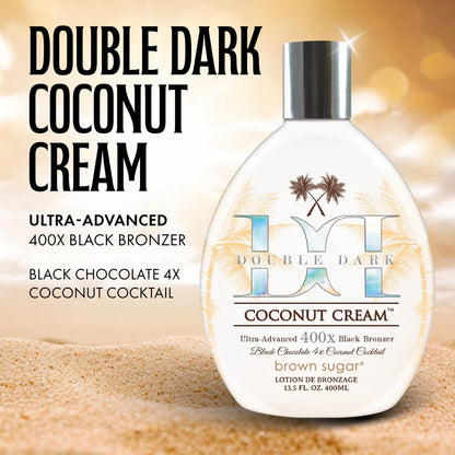 Brown Sugar Double Dark Coconut Cream Tanning Lotion - Ultra-Advanced 400X Black Chocolate Bronzer with Quadruple Coconut Cocktail & Argan Extracts, 13.5 oz Avelisse