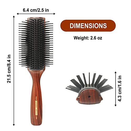 VESS C-2000 Professional Tourmaline Ceramic Hair Brush – 9 Row Round Tip Curved Pad for All Hair Types - görsel 4