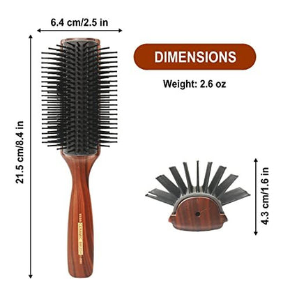 VESS C-2000 Professional Tourmaline Ceramic Hair Brush – 9 Row Round Tip Curved Pad for All Hair Types
