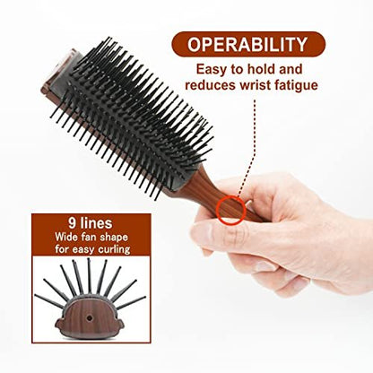 VESS C-2000 Professional Tourmaline Ceramic Hair Brush – 9 Row Round Tip Curved Pad for All Hair Types