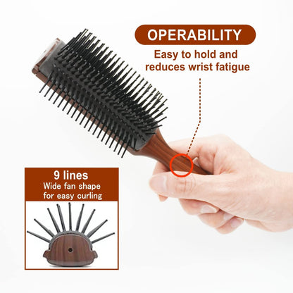 VESS C-2000 Professional Tourmaline Ceramic Hair Brush – 9 Row Round Tip Curved Pad for All Hair Types