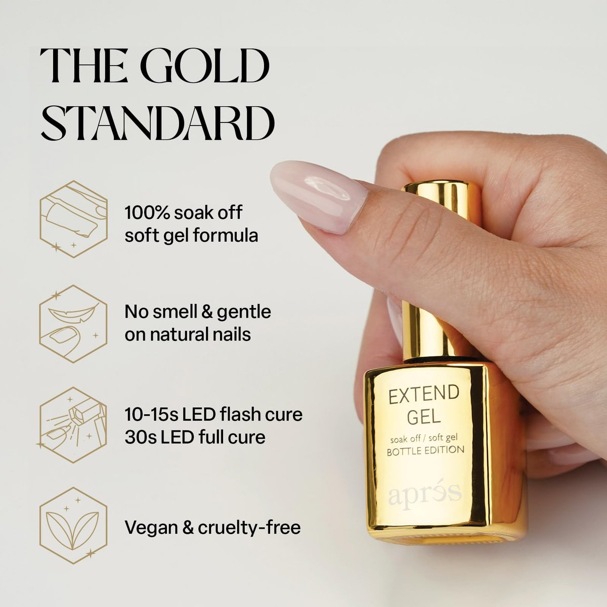 APRÉS Nail Extend Gel Gold Bottle - 15mL Premium Soft Gel Adhesive for Gel-X Tips, Easy Soak Off, Applicator Included Avelisse